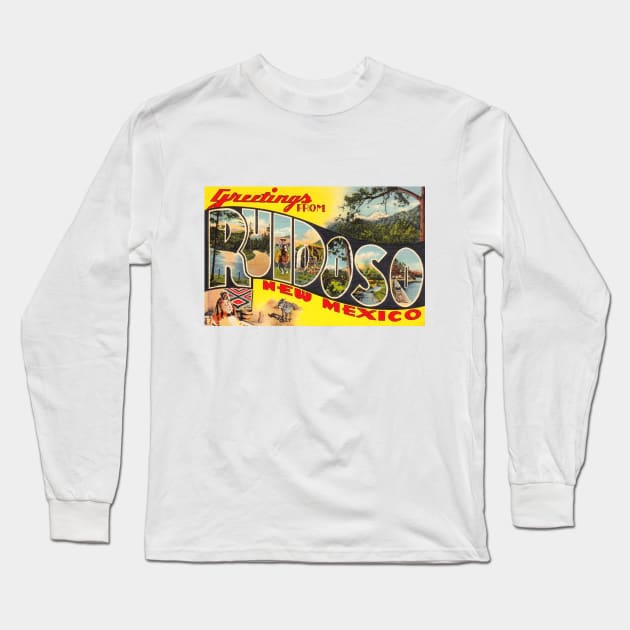 Greetings from Ruidoso, New Mexico - Vintage Large Letter Postcard Long Sleeve T-Shirt by Naves